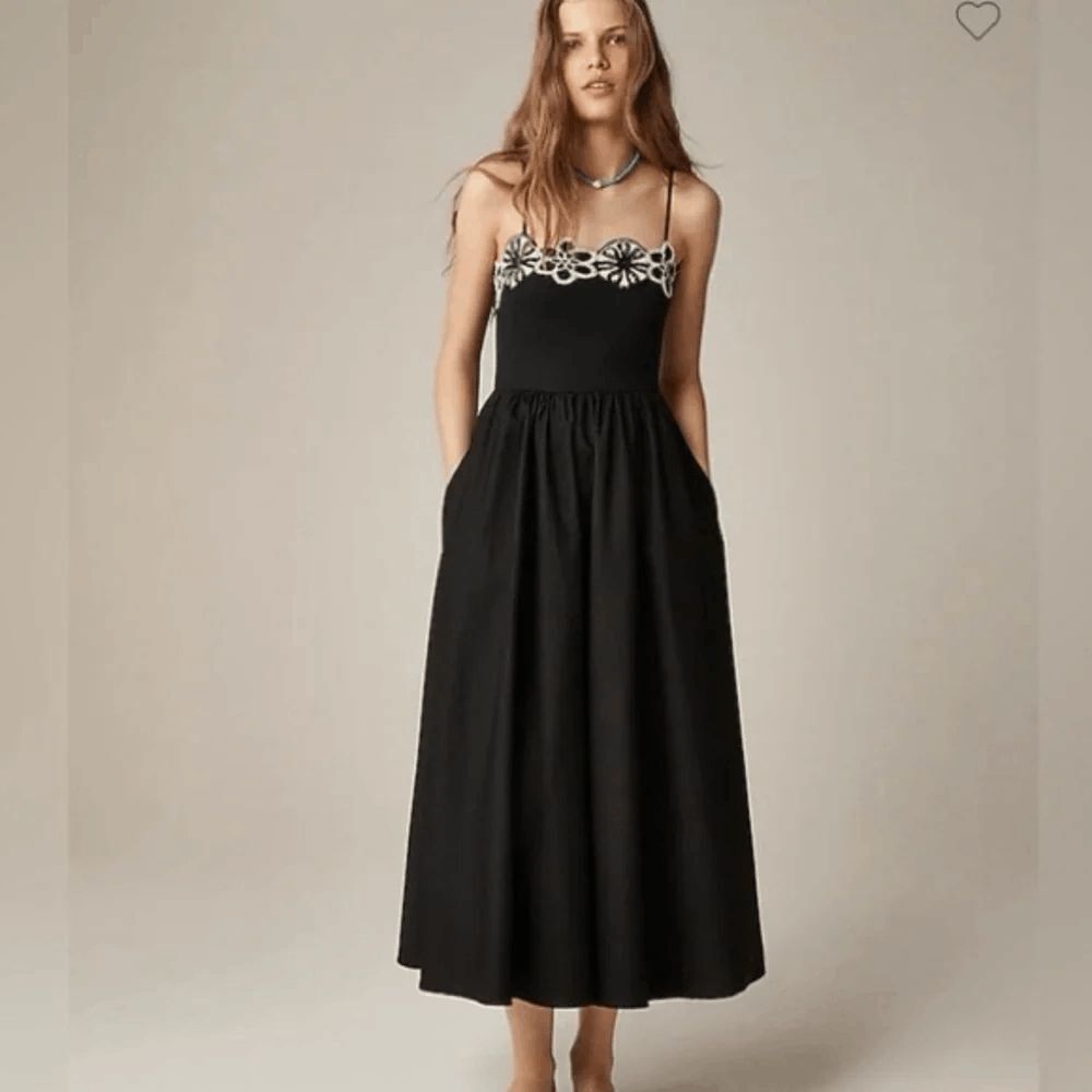 J. Crew Black Crochet Mixy Sleeveless Midi Dress Women's Size Medium NWT
